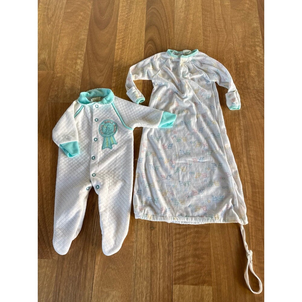 Vintage Baby newborn sleeper and gown lot,  Sprockets and teddy bears